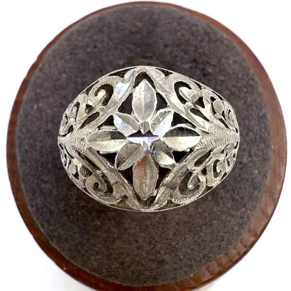 VTG Sterling Silver 925 Filigree Scroll Dome Tapered Band Ring Size 7.5
